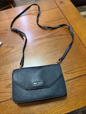 Nine West Black Crossbody Wallet with Gold-Tone Logo